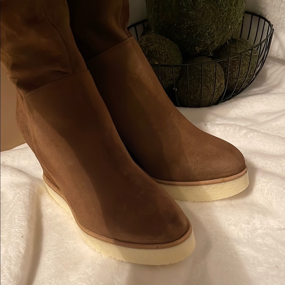 Renatta Brown Suede Wedge Boots - Picture 3 of 6